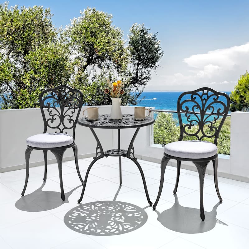 Outdoor 3-Piece Cast Aluminum Patio Set with Cushions and Umbrella Hole - 16.54*20.28*34.65 inch