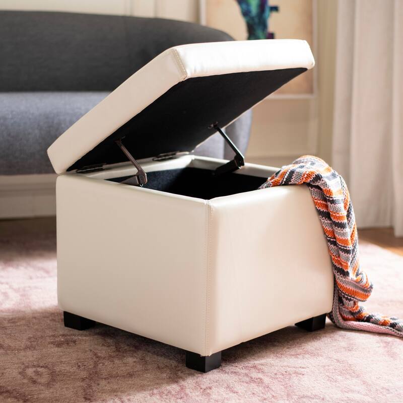 SAFAVIEH Brigitte Storage Flip-Top Brown Ottoman - Cream