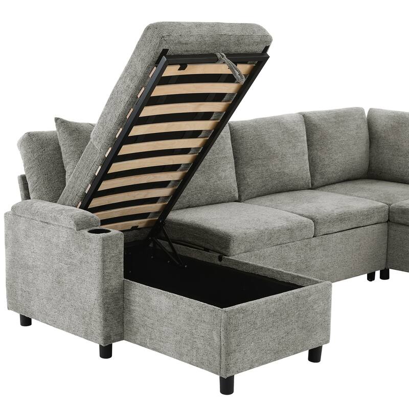 U-Shaped Sectional Sofa with Sleeper Bed, Hidden Storage & Power Ports by Harper&Bright Designs