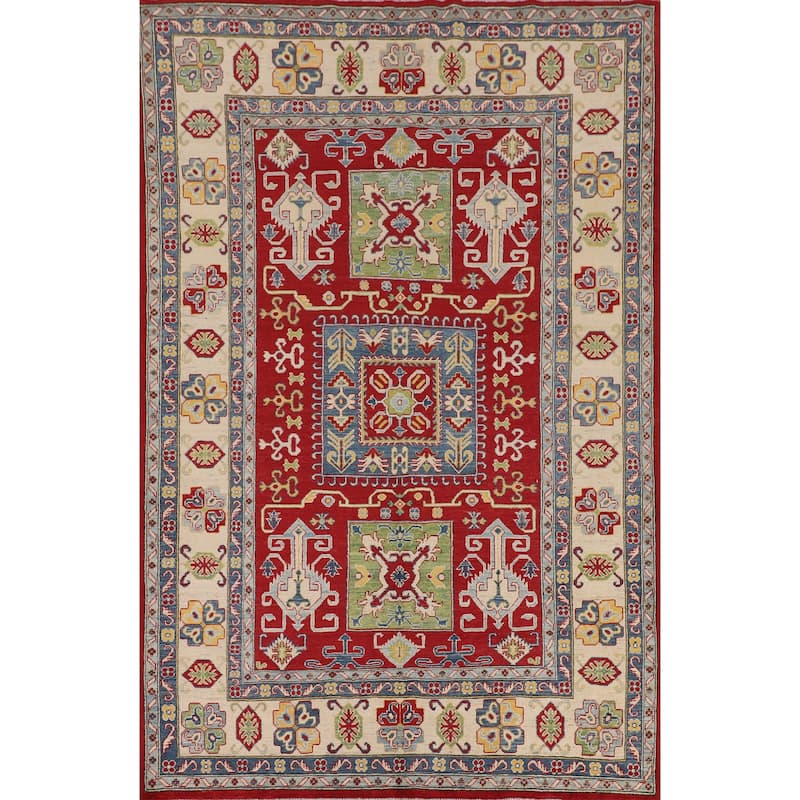 Red Traditional Kazak Oriental Area Rug Hand-Knotted Wool Carpet - 6'7" x 9'8"