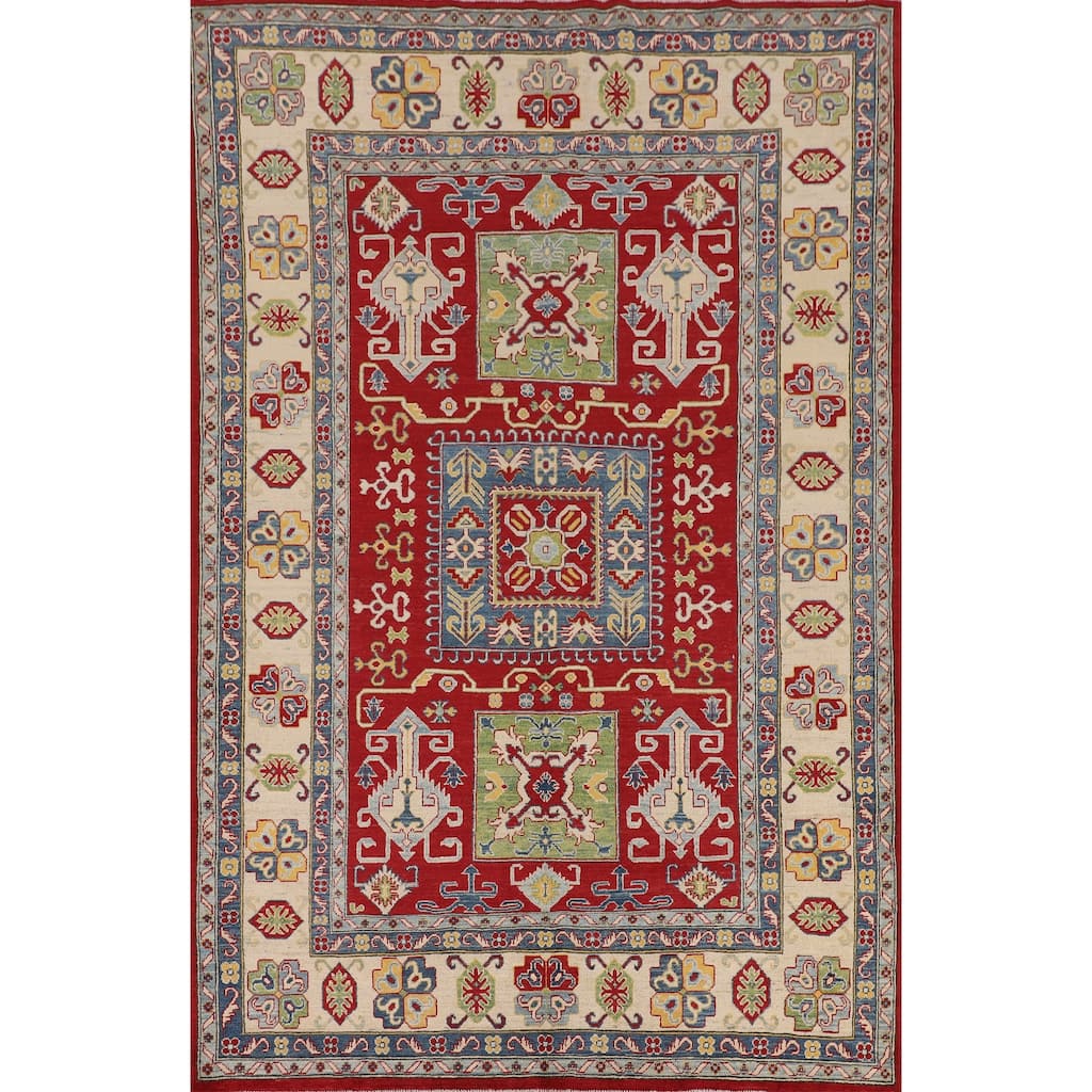 Red Traditional Kazak Oriental Area Rug Hand-Knotted Wool Carpet - 6'7" x 9'8"