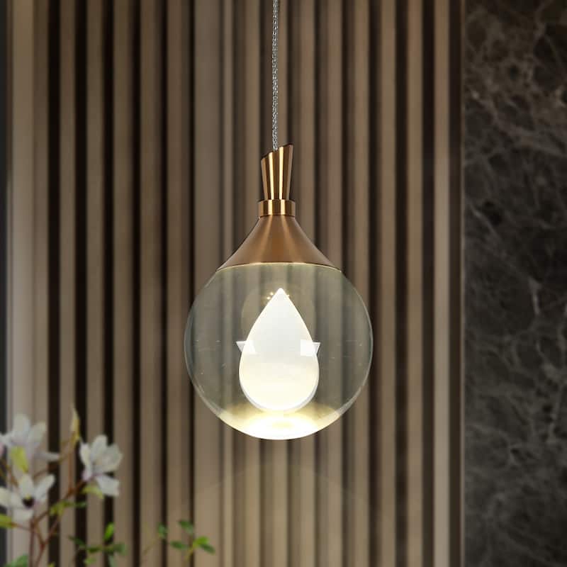 Modern Gold LED 1-Light Crystal Pendant Globe Kitchen Island Light - Dia. 3.5" x H 5.9"