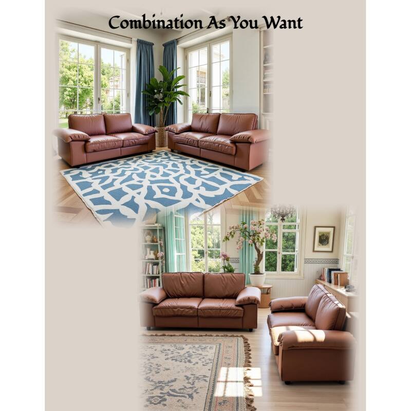 Roomfitters Modern Overstuffed Upholstered Loveseat with Padded Pillow Arms, Comfortable 2 Seater Couch for Living Room