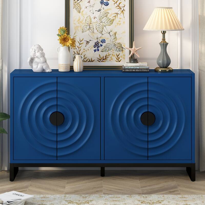 Modern water wave door design adjustable divider dining cabinet - Navy Blue