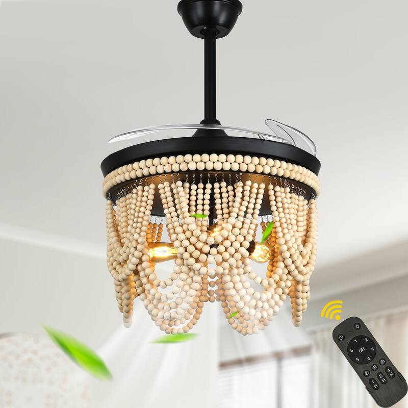 Bella Depot 42" Bohemian Retractable Ceiling Fan with Remote and Light 6-speed Reversible DC Motor