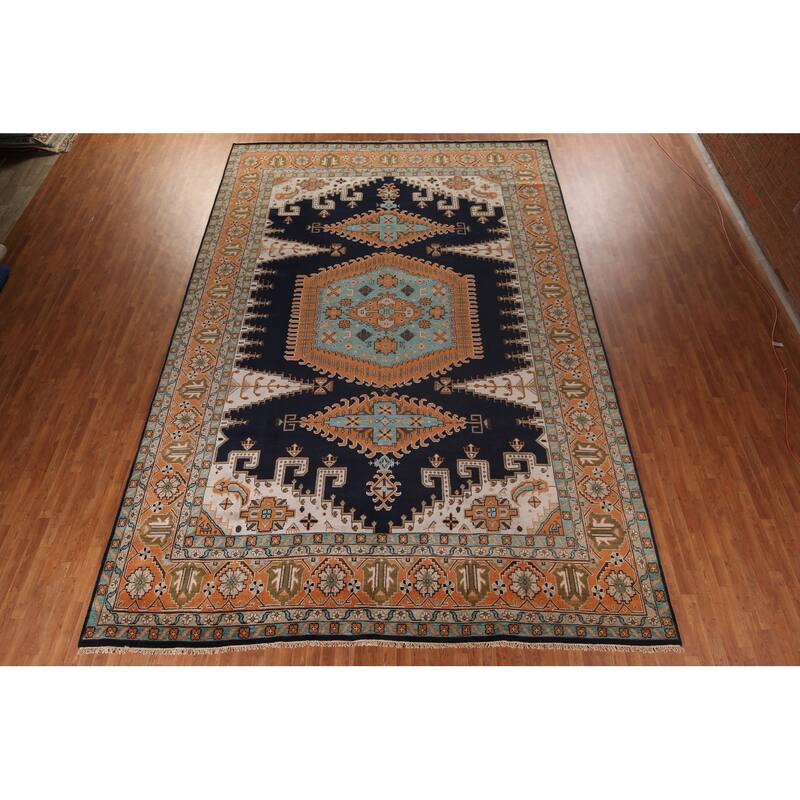 Palace Size Geometric Viss Indian Large Area Rug Handmade Wool Carpet - 11'11"x 17'8"