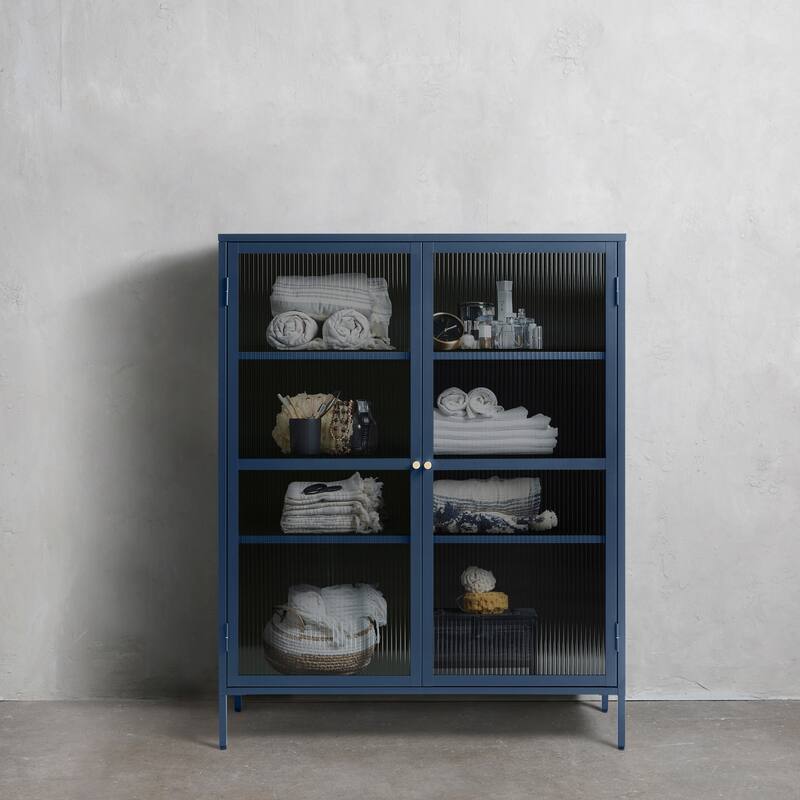Rye Studio Brianne Modern Metal & Glass 55" Display Cabinet - Blue