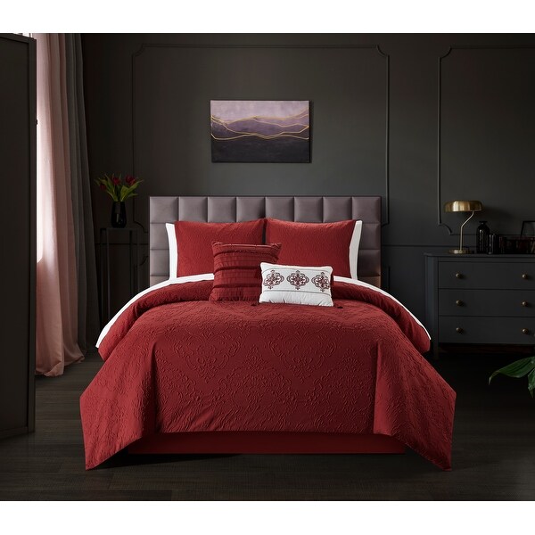 10 pcs Red Black Damask Scroll King Queen Comforter Set New Arrival 