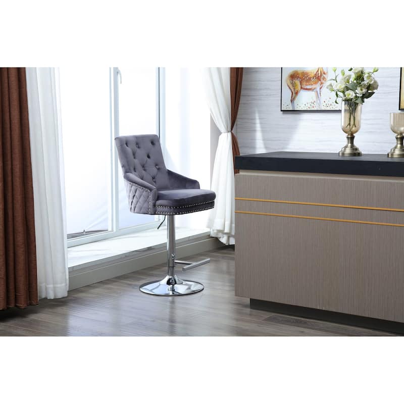 Home Beyond Adjustable Swivel Bar Stool Kitchen Chair Velvet Counter Barstool with Footrest