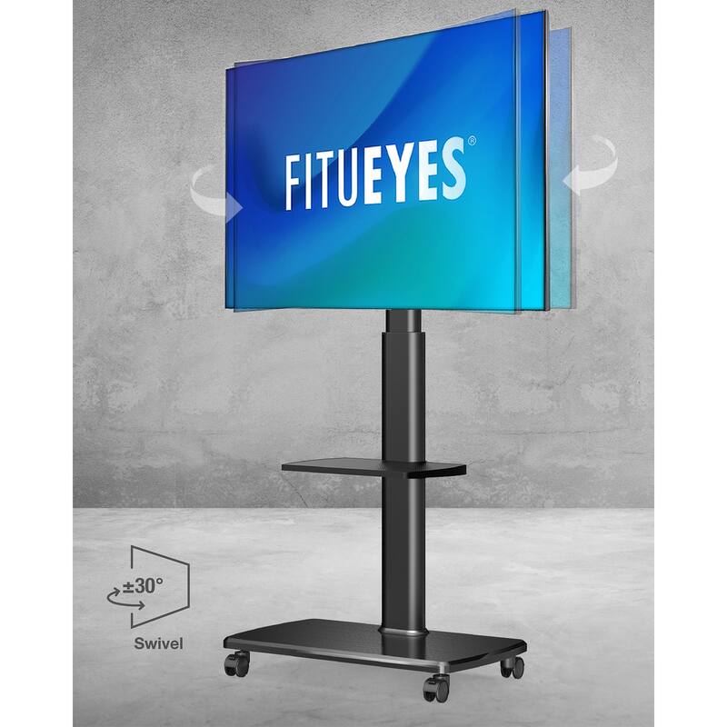 FITUEYES Rolling TV Floor Stand for 32 - 70 Inch TVs, with One Shelf and Upgraded 360° rotating wheels,Hold up to 88 lbs,