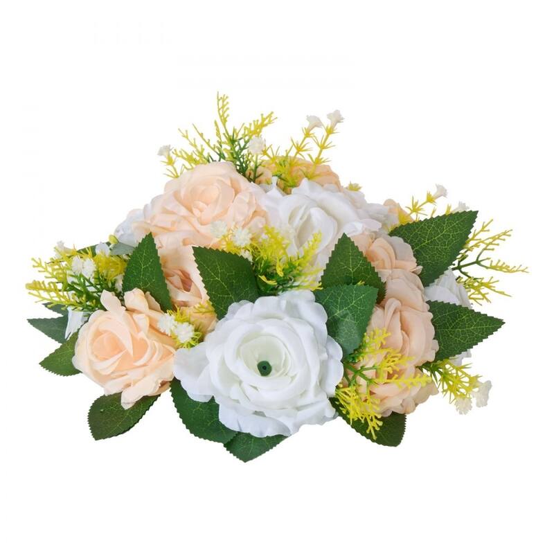Champagne-White Silk Flower Balls Set of 10 with Plastic Base for Decor - 9.45 x 9.45 x 4.27 inch