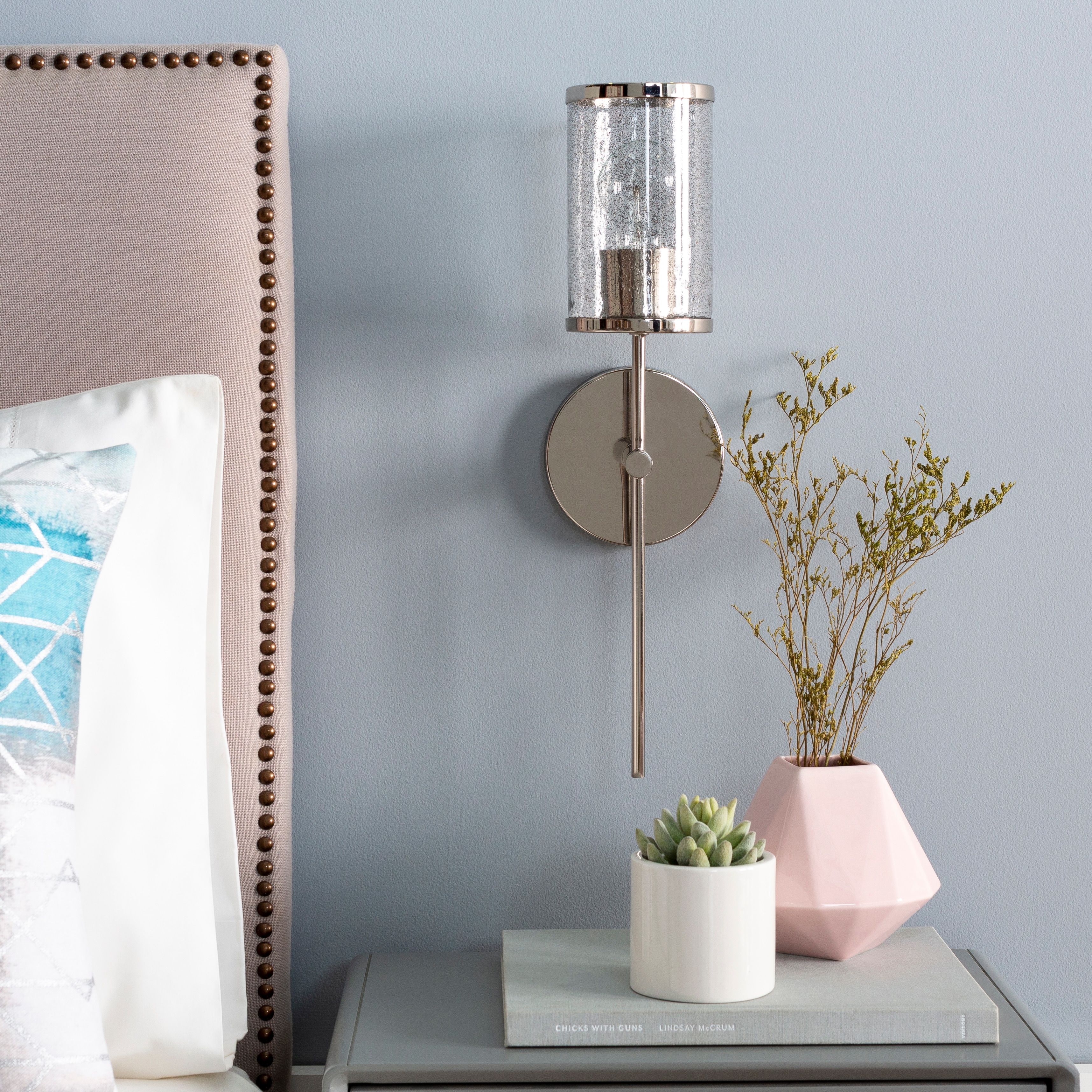 Modern industrial nickel shelf store candle wall sconce