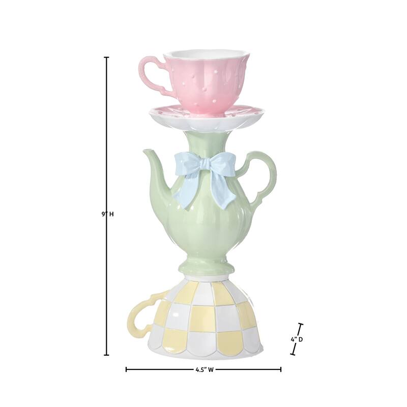 9" Resin Teapot And Cup Candle Holder