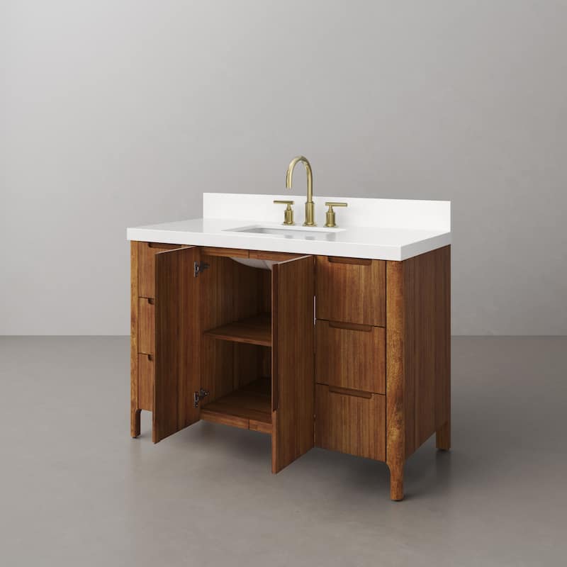 Sequoia 48 In. Single Sink Whitebrook Quartz Countertop Bath Vanity in Mango Wood