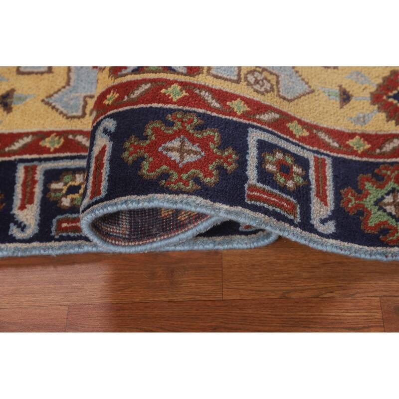 Blue Geometric Kazak Oriental Foyer Rug Handmade Wool Carpet - 4'0"x 5'10"