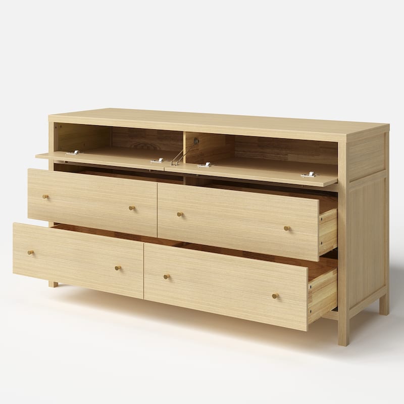 63” Solid Wood 6 Drawer Dresser – Semi-Assembled Modern Farmhouse Wide Chest with Soft-Close Undermount Slides