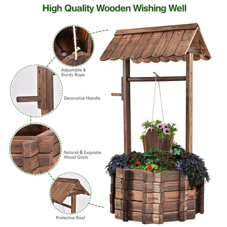 Decorative Outdoor Wishing Well Planter with Wooden Bucket - 22.0" x 22.0" x 44.9"