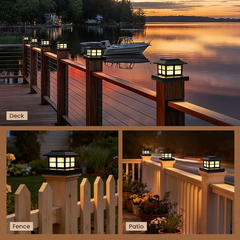 FKHouse Solar Warm White 4x4 5x5 6x6 Fence Deck Post Lights, Waterproof, Black