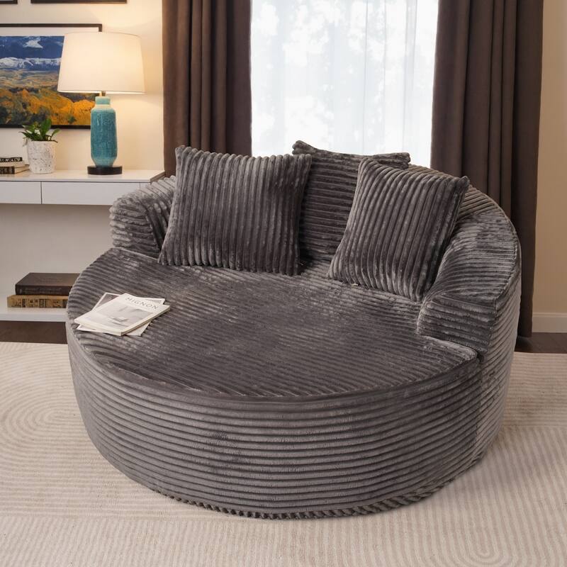 OVIOS Indoor Circular Plush&Fluffy Lazy Sofa - Plush-Grey