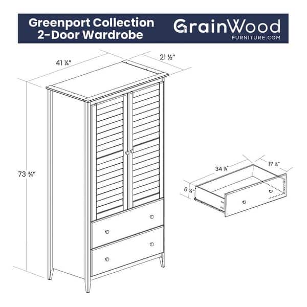 dimension image slide 1 of 2, Grain Wood Furniture Greenport 2-door Armoire