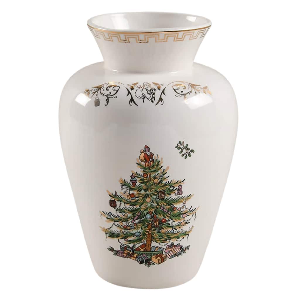 Spode Christmas Tree Gold Vase - 8" H x 5.5" L