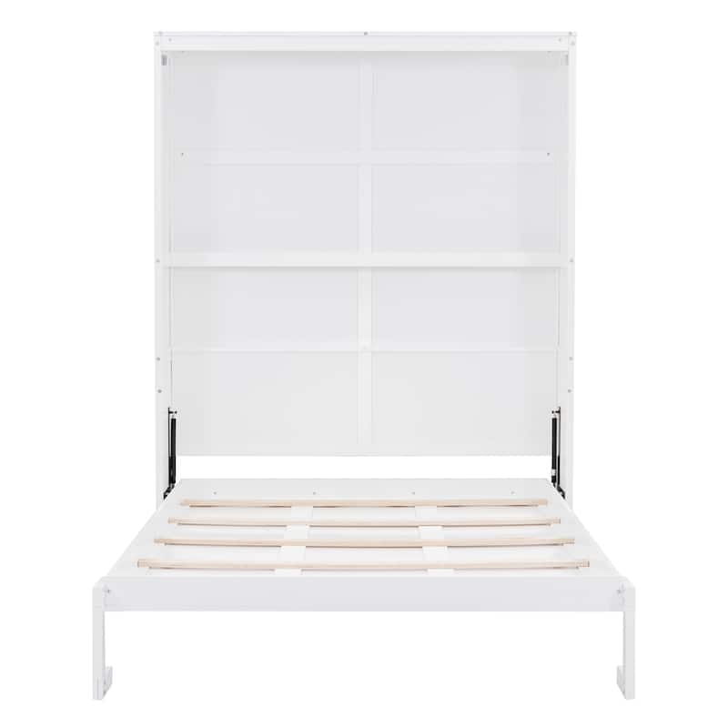 Queen Size Smart Murphy Bed - Space-Saving Wall Bed with 2-Tier Storage Cabinet