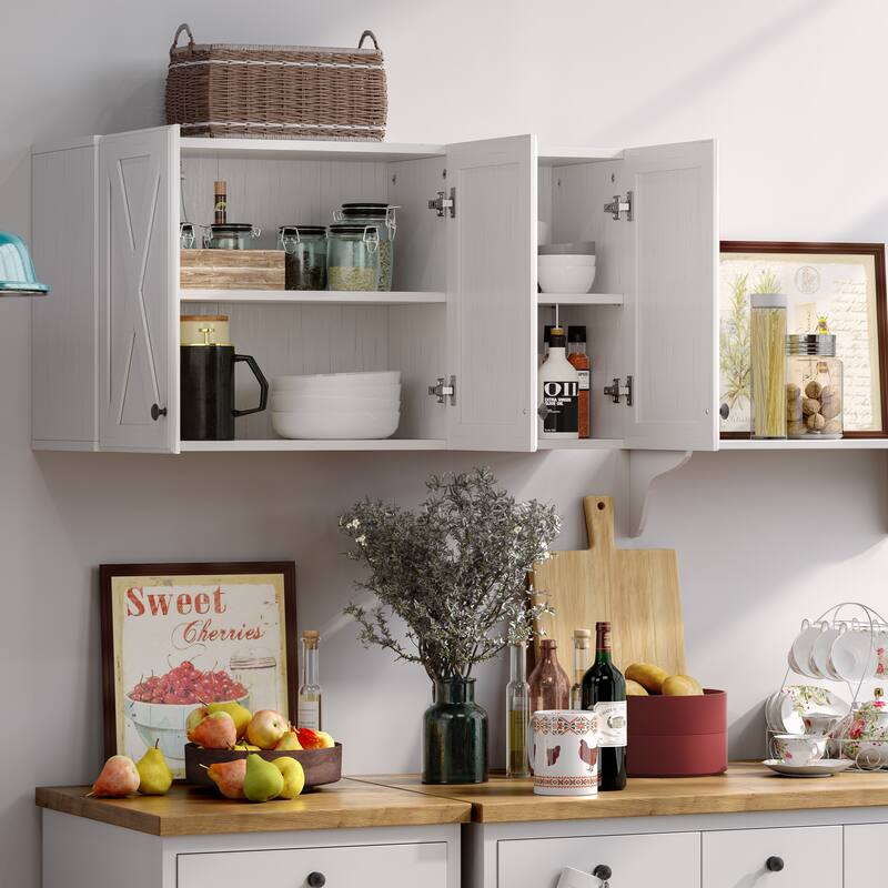 Farmhouse Wall Cabinet with 3 Doors and Shelves