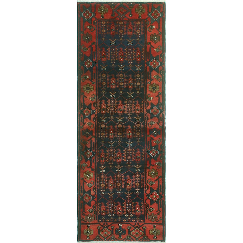 Fine Vintage Distressed Woshila Blue/Red Runner - 3'6" x 9'9"