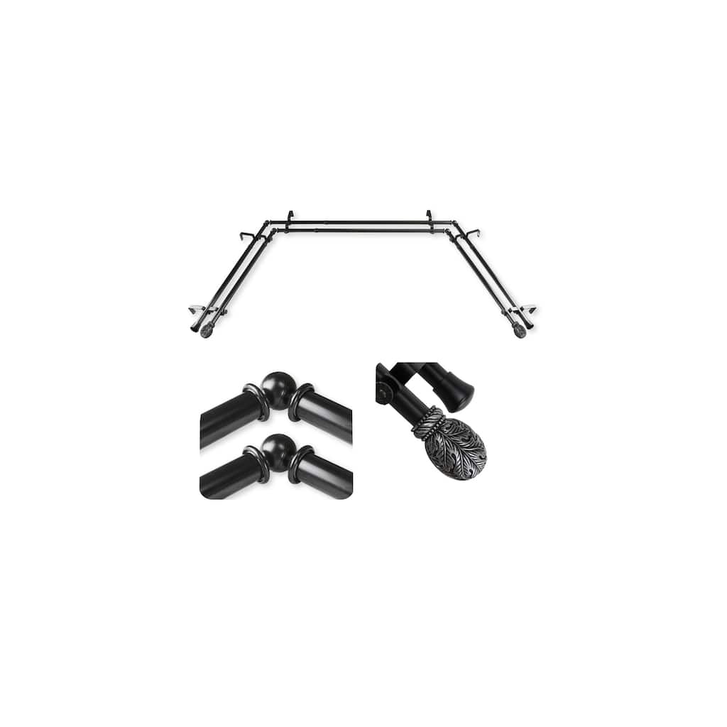 Modern Curtain Rods & Hardware Set with Finials - Double Rod Design, Adjustable Lengths, Black Finish - M