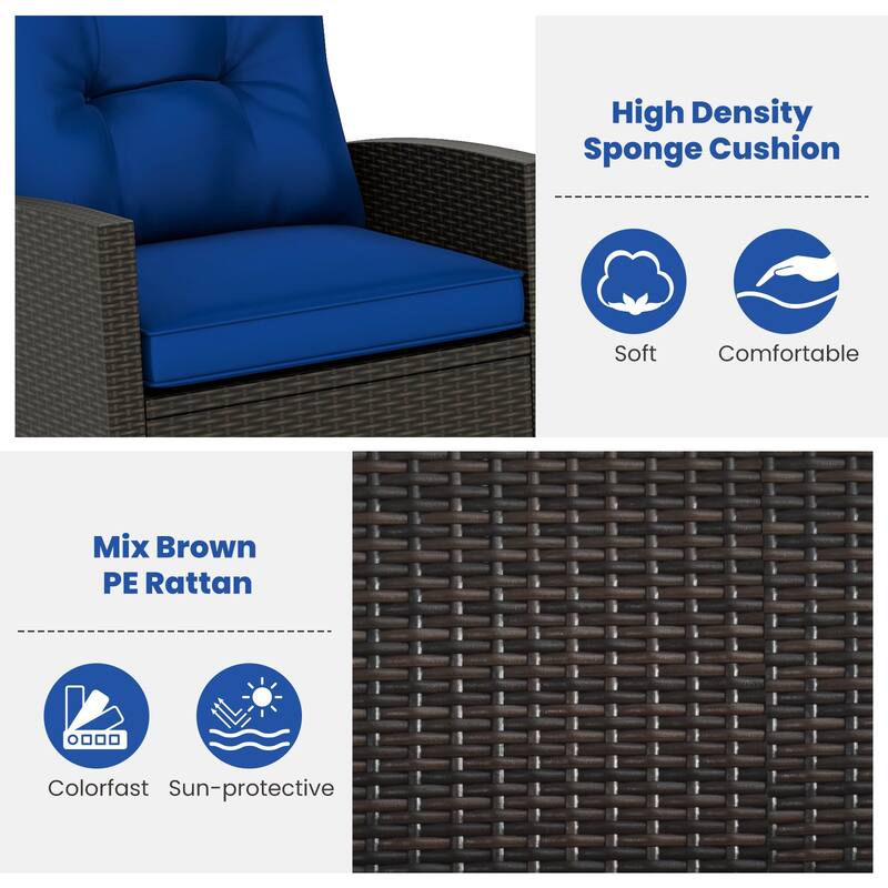 Gymax Set of 3 Wicker Rocking Set Patio w/ Tempered Glass Table & Soft