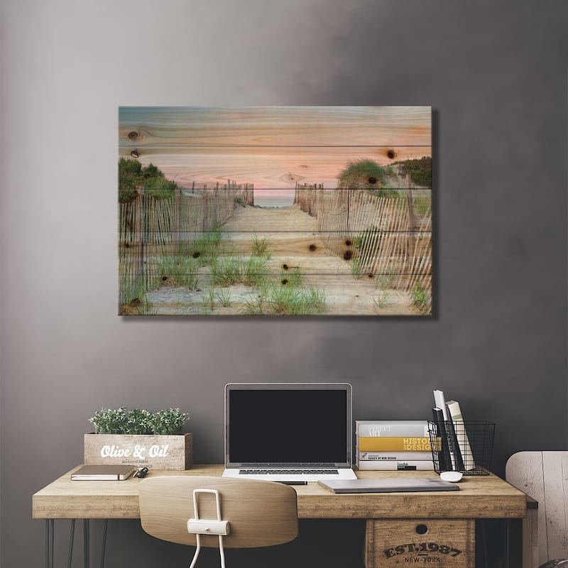 Crescent Beach Path Print On Wood by Katherine Gendreau - Multi-Color