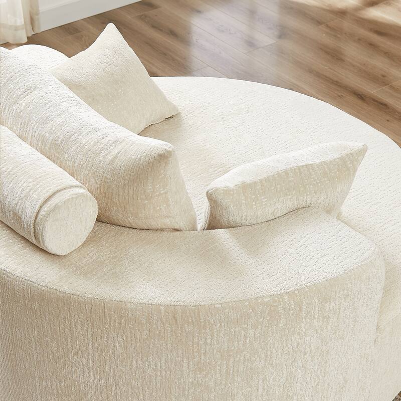 Beige Modern 55" Round Chenille Sponge Single Sleeper Sofa with Backrest Pillow for Living Room