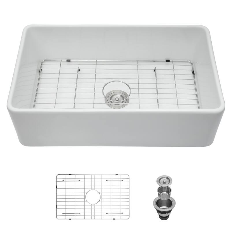 Farmhouse Kitchen Sink Apron Front Ceramic Single Bowl Farmer Sink Basin
