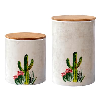 HiEnd Accents 2-piece Desert Succulent Cactus Canister Set - N/A