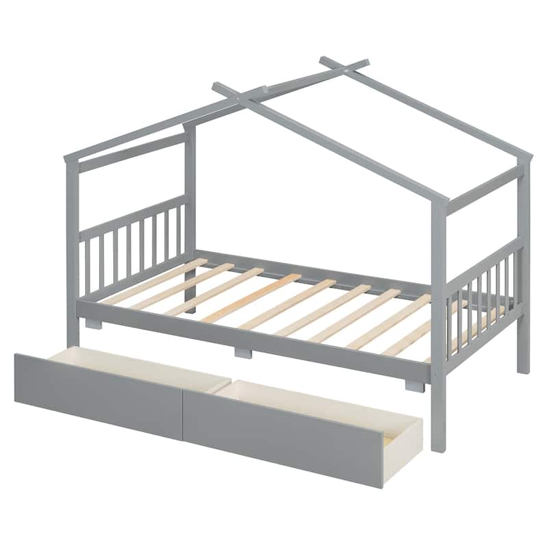 Twin Size Kids House Bed with Storage Drawers by Harper&Bright Designs