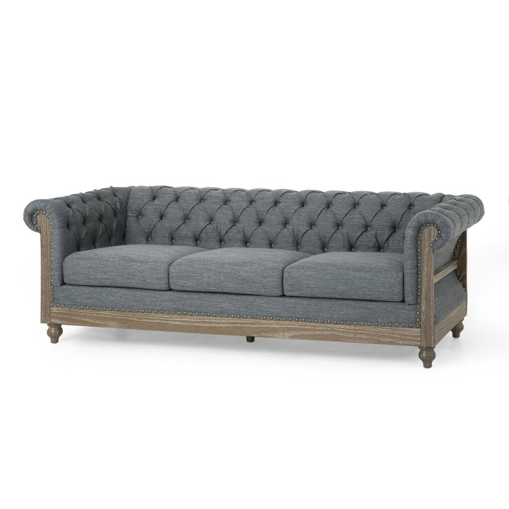 3 Seate Chesterfield Sofa with Tufted Backrest and Metal Rivets Arms