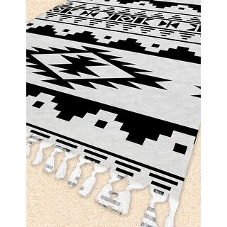 CHEROKEE Black and White Beach Blanket with Tassels By Marina Gutierrez ...