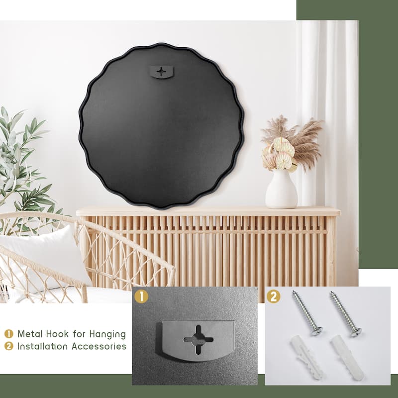 Decorative Aluminum Alloy Framed Wavy Round Wall Mirror Bathroom Vanity Mirror