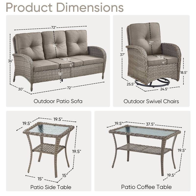 Pocassy Patio Outdoor Sofa Swivel Chairs with Ottman Table Set