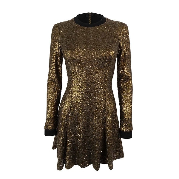 Rachel Roy Women's Long Sleeve Sequin Flare Dress