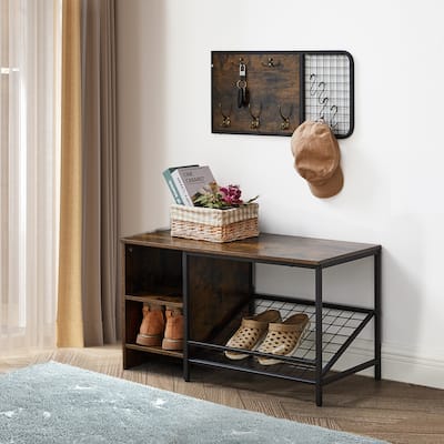 Shoe Bench with Coat Rack for Entryway Shoe Rack with Coat Hooks - 32*16*18