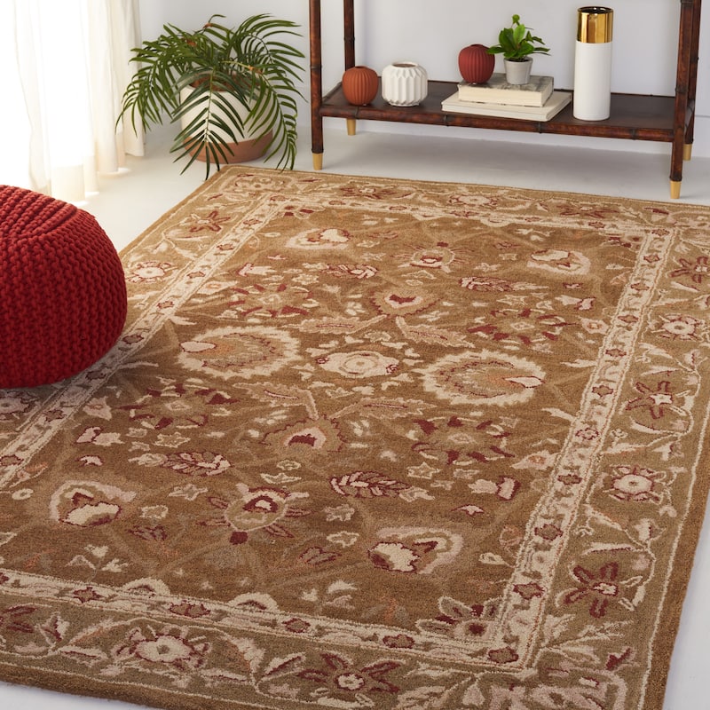 SAFAVIEH Handmade Anatolia Renelle Traditional Oriental Hand-spun Wool Rug - 5' x 8' - Brown/Green