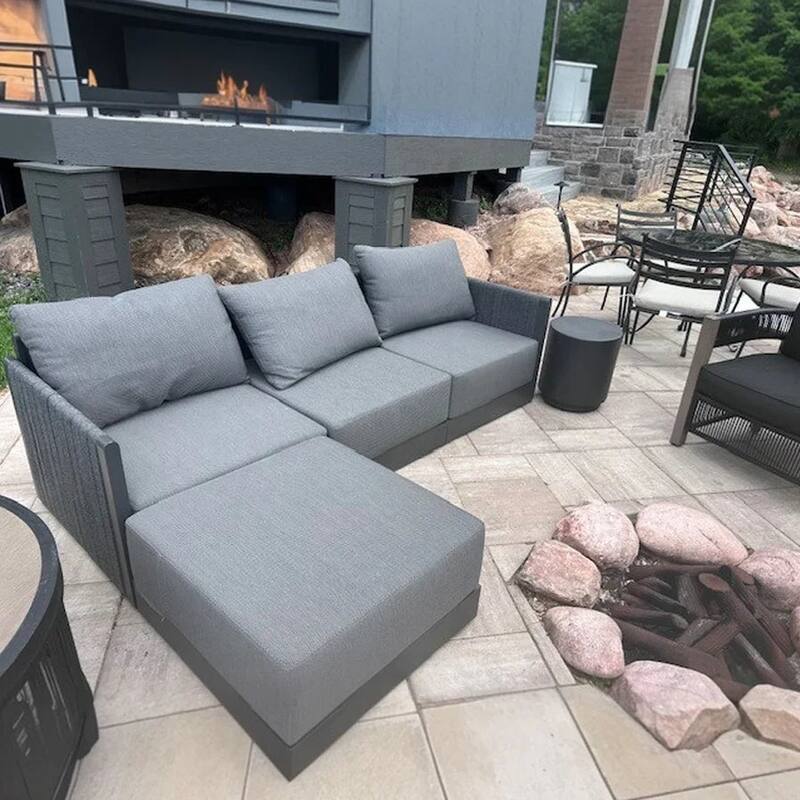 PURPLE LEAF Sanori Patio Conversation Set with Grey Ottoman and Cushion Patio Sofas Sectional Set for Poolside Graden