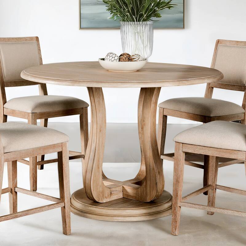 Furniture of America Eira Distressed Natural 54-inch Wood Round Pedestal Counter Height Dining Table