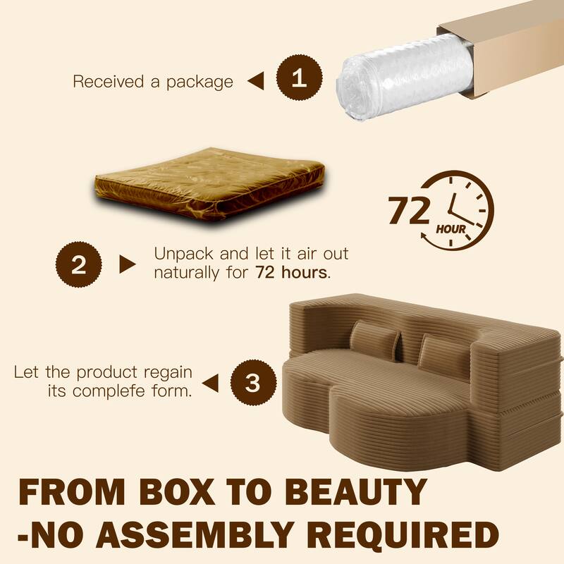 Convertible Floor Sofa with Corduroy Fabric, Twin Mattress & No Assembly