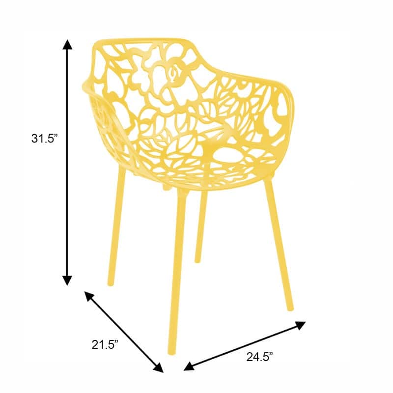 Devon Aluminum Dining Armchair with Floral Cutouts – Stackable, UV-Protected, Indoor/Outdoor Patio Side Chair