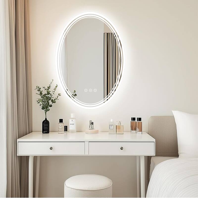 UL Certified Oval LED Bathroom wall Mirror, Anti-fog, 3-Color Dimmable