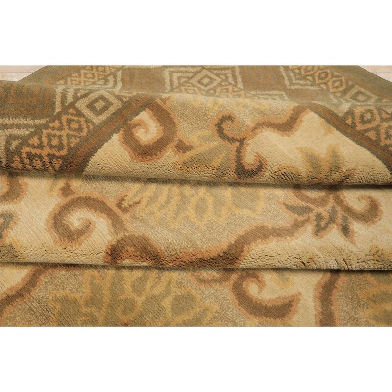6x9 Tibetano Hand Knotted Wool & Silk Beige Tibetan Transitional Patterned Rug - 6' x 9'