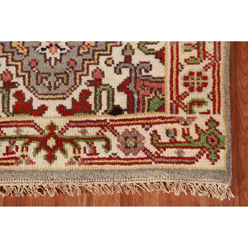 Gray Geometric Heriz Serapi Oriental Runner Rug Handmade Wool Carpet - 2'7" x 7'11"