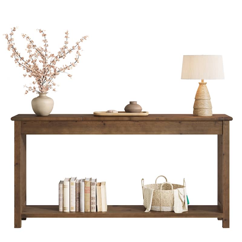63-Inch Console Table with 2-Tier Storage, Farmhouse Entryway Table